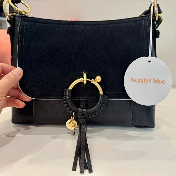 NWT | Large See By Chloe Joan Crossbody Bag | Black Leather and Suede | Dust Bag - Picture 6 of 17